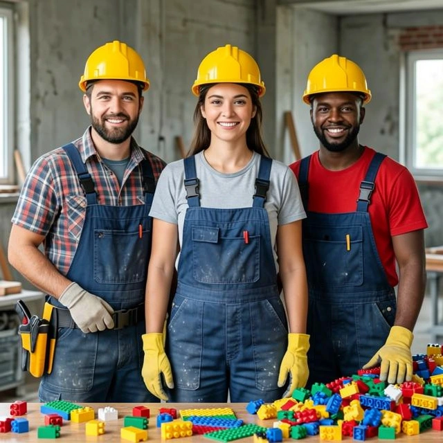 Sophie, Alex et Jules en pleine construction